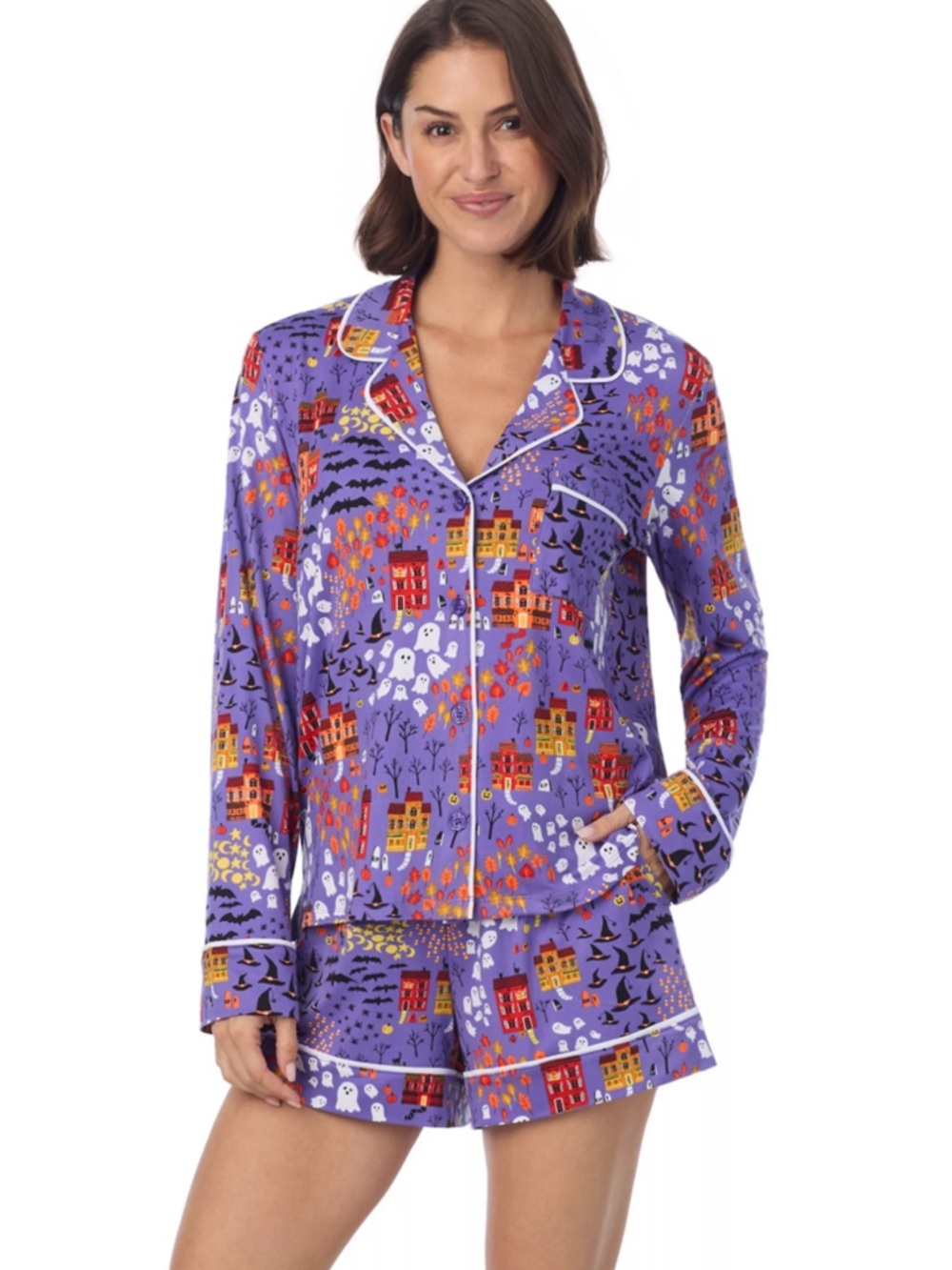 Beauty Sleep Social Halloween Cozy Long Sleeve Notch Pajama Top & Boxers Set NWT